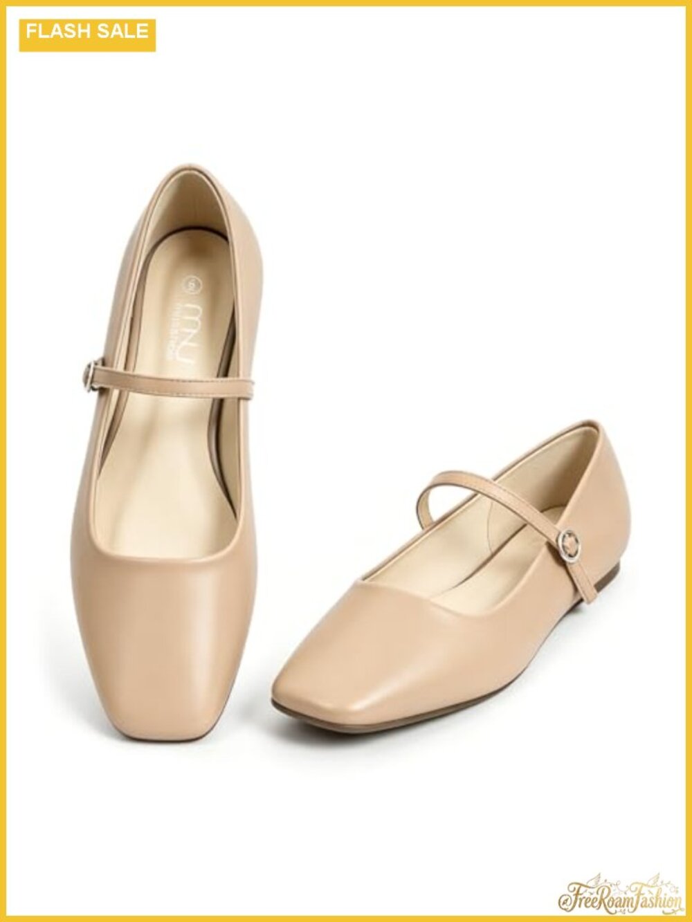 Square Toe Mary Jane Flats Faux Leather Adjustable Strap Slip Resistant